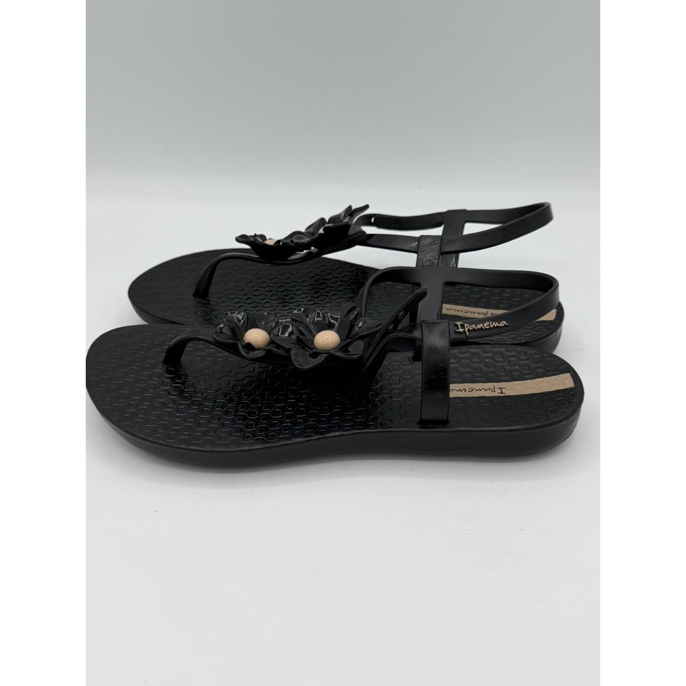 Ipanema Duo Flowers Girls Sandals Strappy Sling Black Beach Flats Size 2/3